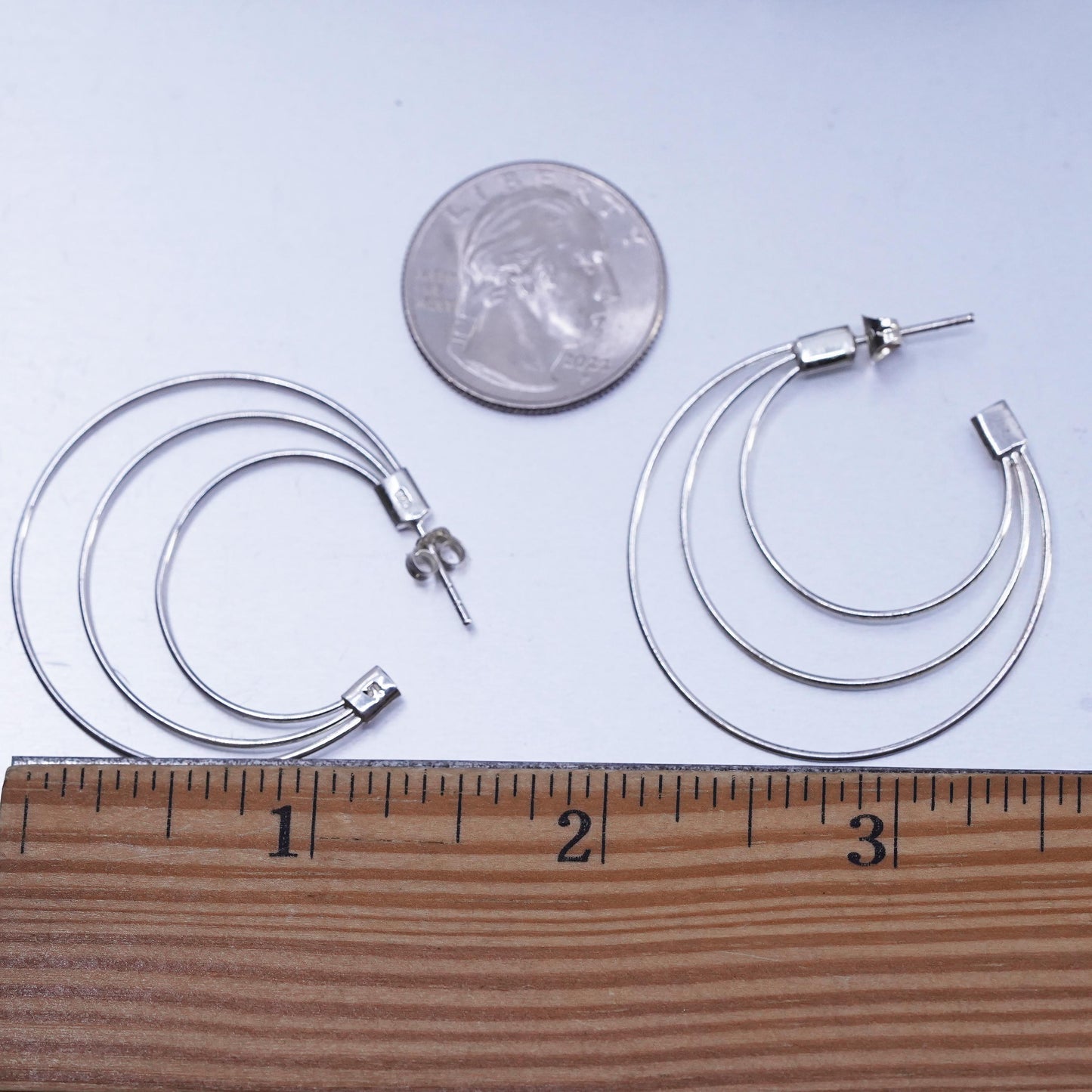 1.5", Vintage Sterling silver Handmade hoops, 925 huggie wired earrings