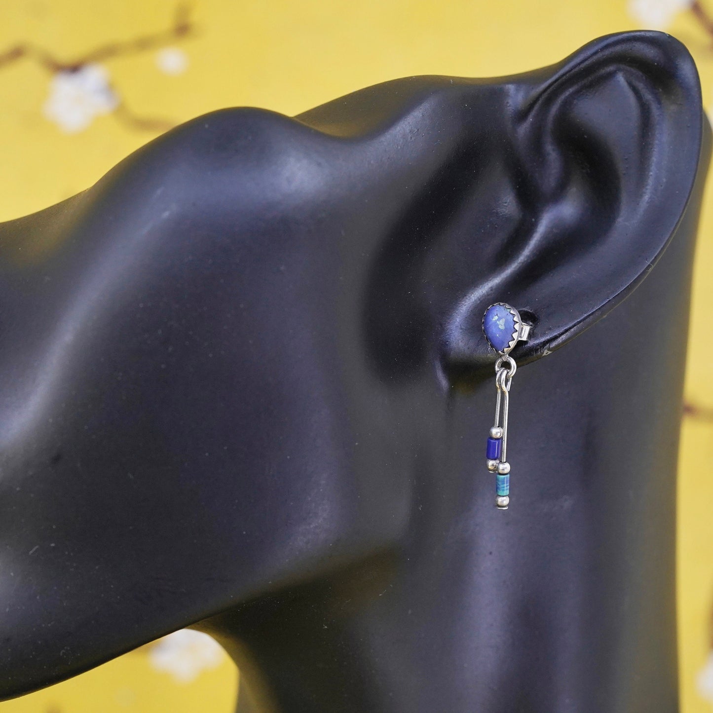 Native American navajo sterling 925 silver earrings with lapis lazuli bead