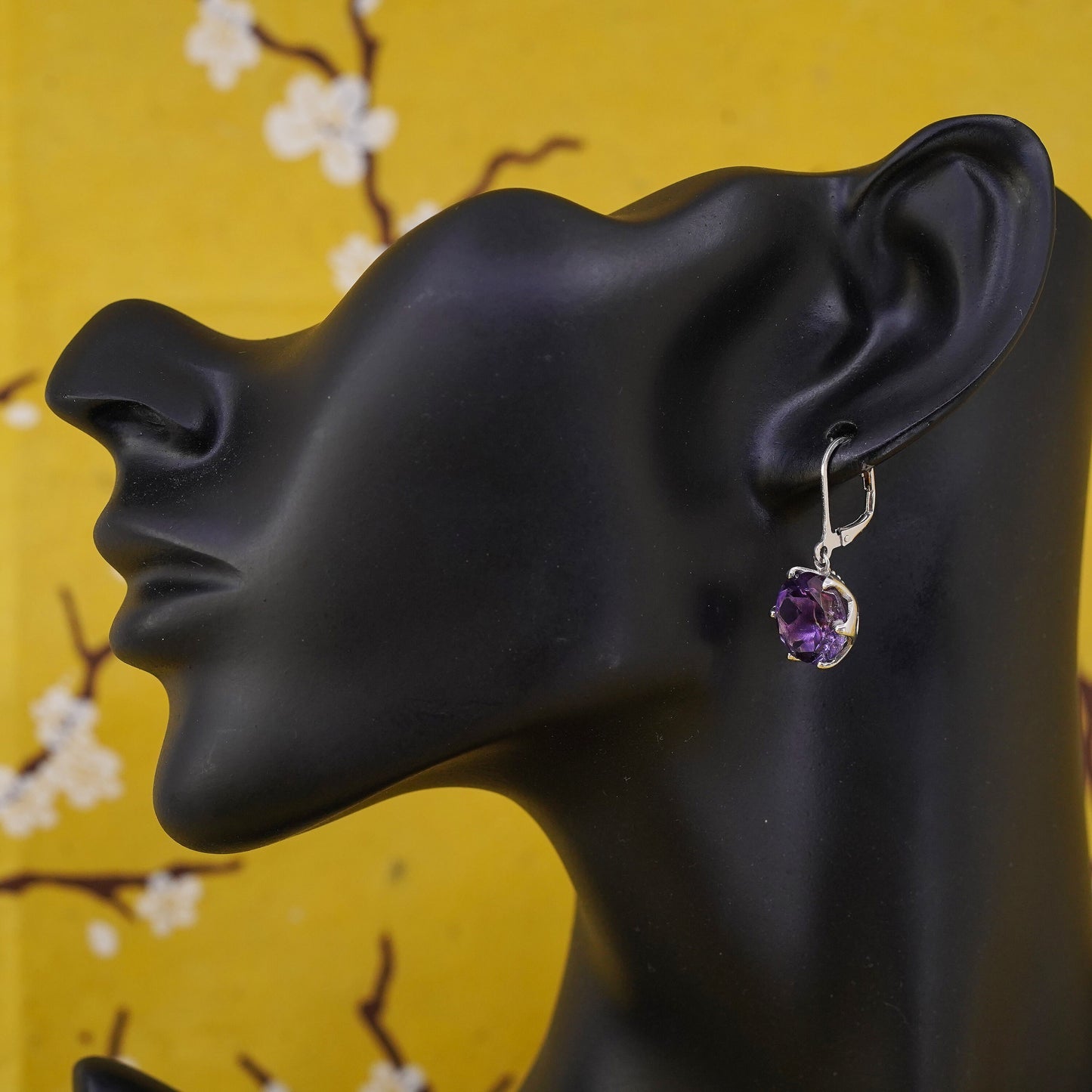 Vintage Sterling 925 silver handmade earrings with amethyst