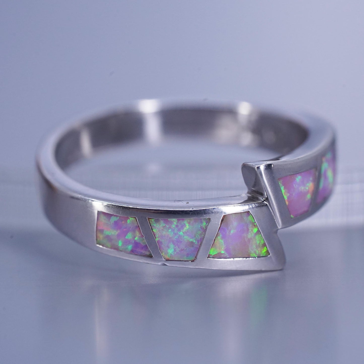 Size 8.25, southwestern Sterling 925 silver handmade band ring with opal