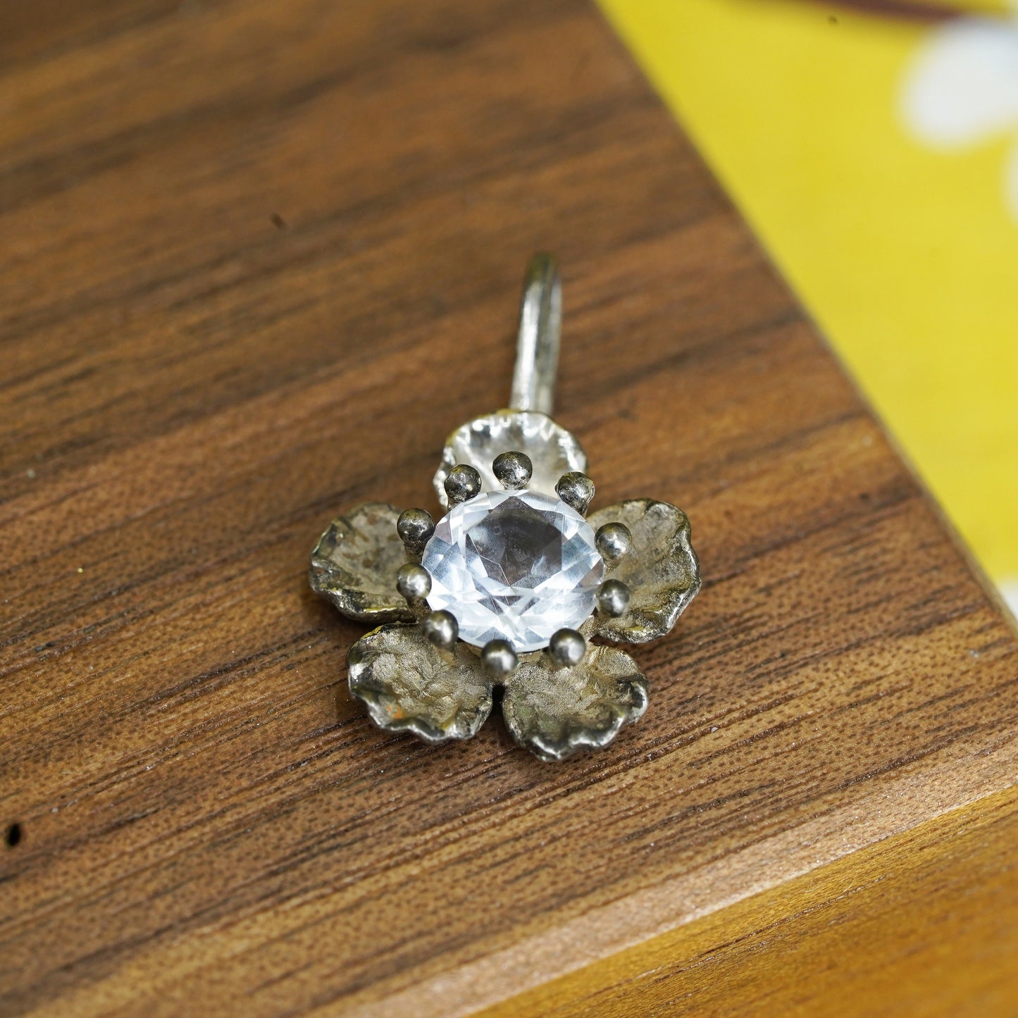 Vintage Sterling silver handmade plumeria flower pendant, 925 charm with Cz