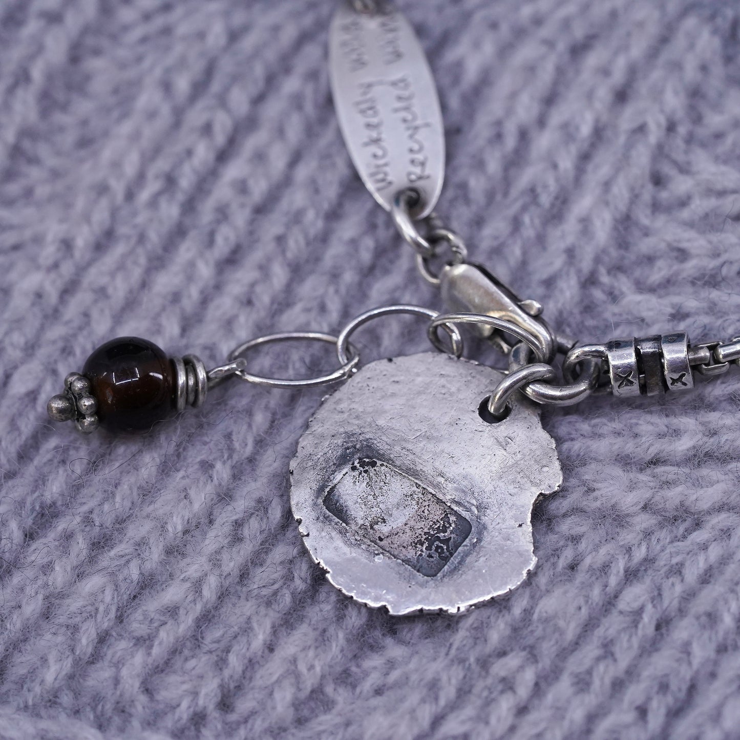 7", Wickedly Wild Recycled Wine sterling silver bracelet glass beads disc charm
