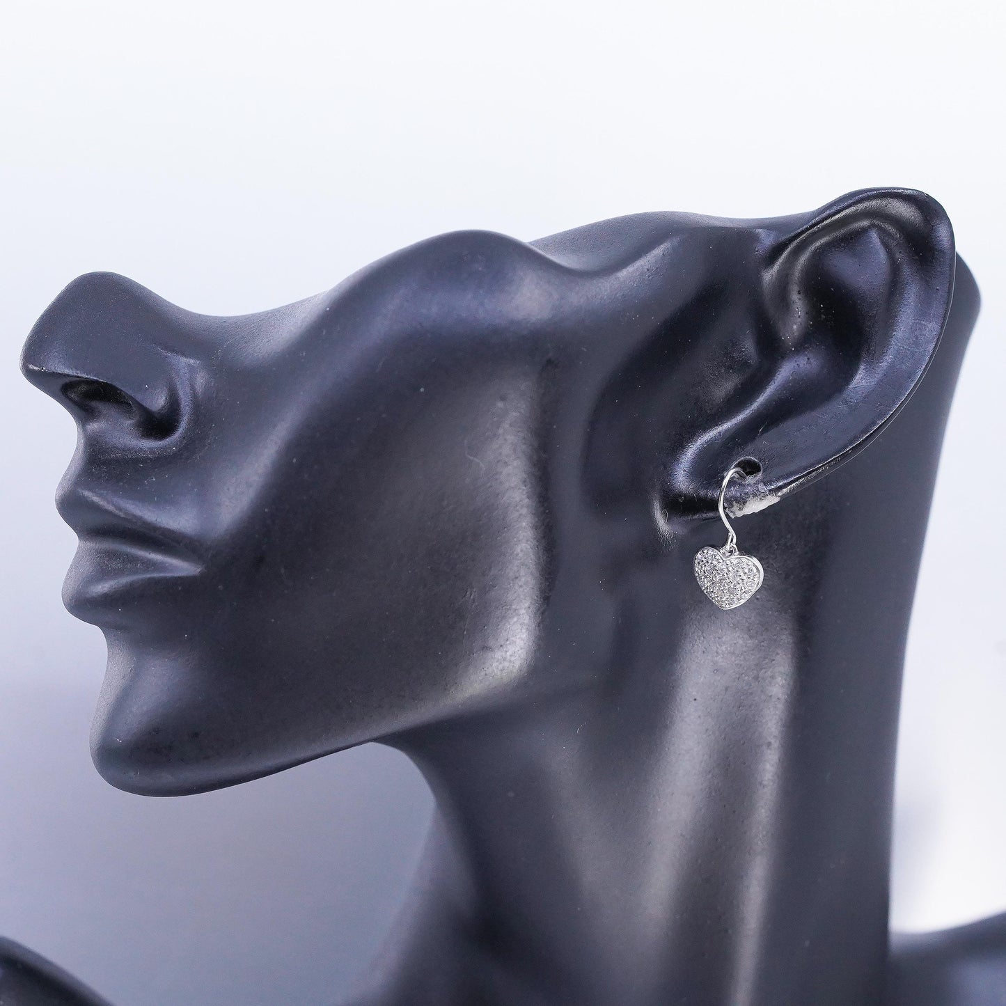 Vintage Sterling 925 silver heart earrings with cluster cz