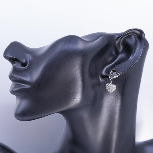 Vintage Sterling 925 silver heart earrings with cluster cz