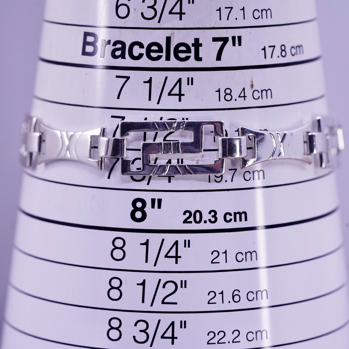 7.5”, vintage Sterling silver tennis bracelet, 925 Greek key patterned link