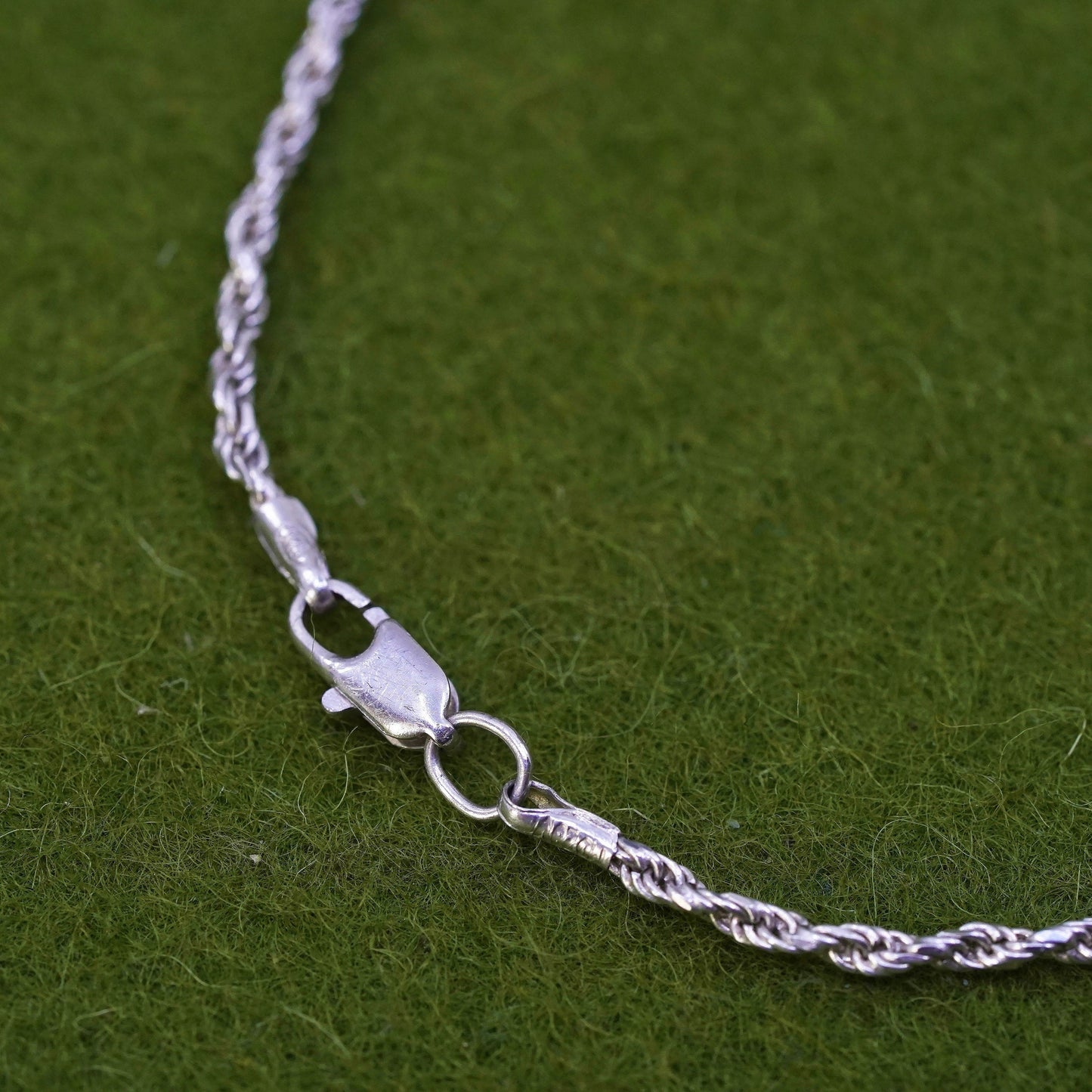7”, 2mm, Vintage sterling 925 silver Italy rope chain bracelet