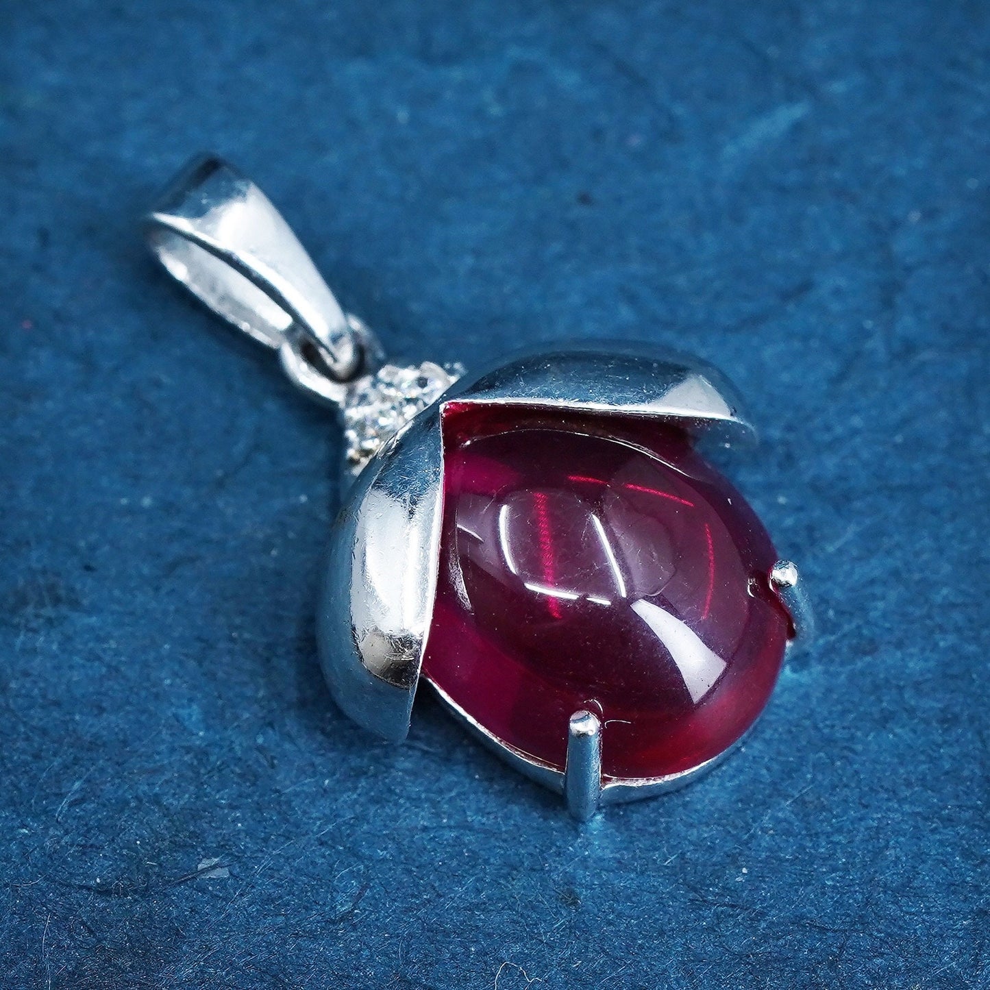 Vintage Sterling silver handmade ladybug pendant with garnet and cz