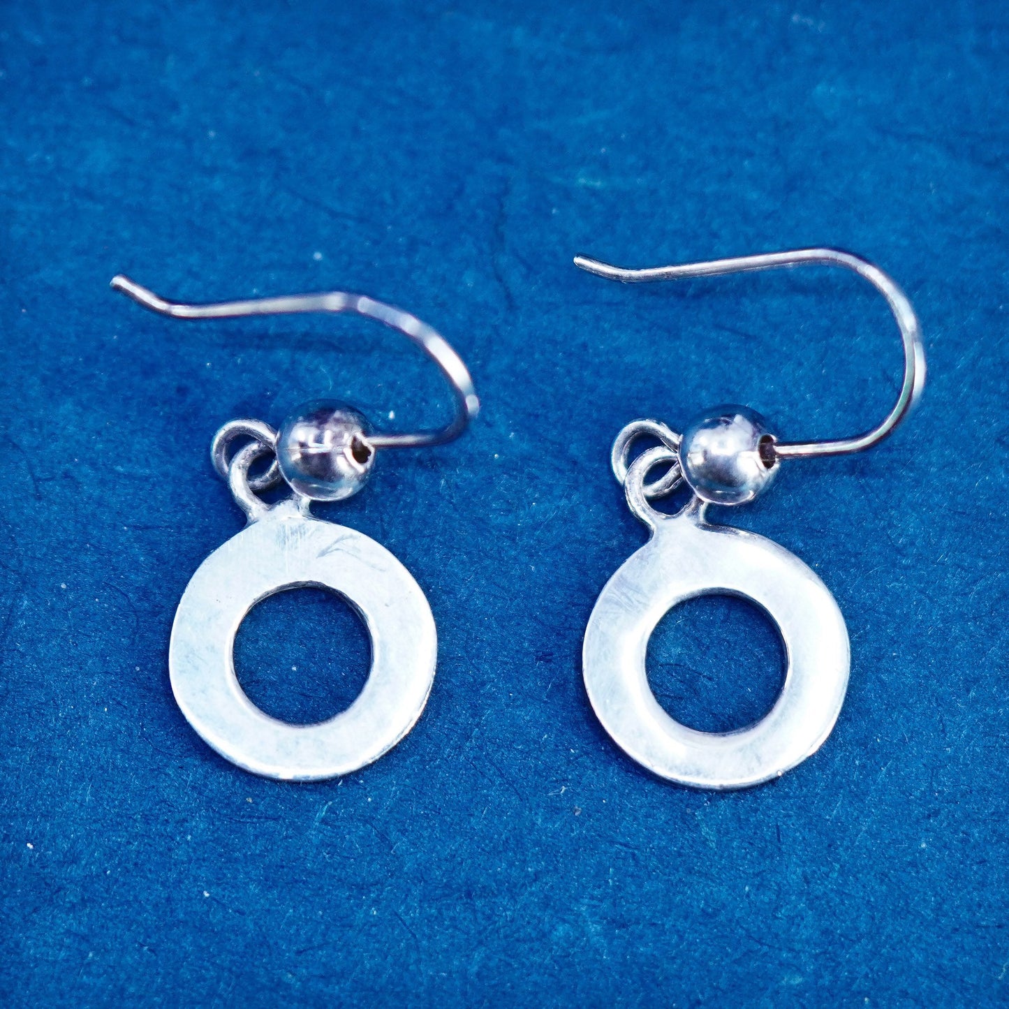 Vintage Sterling Silver handmade Earrings. 925 circle dangles