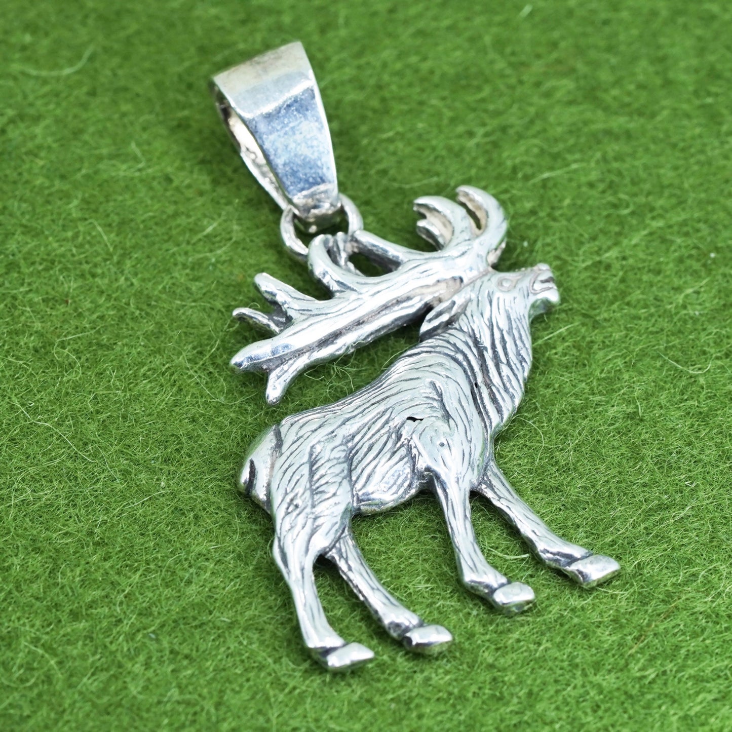 Vintage sterling silver handmade pendant, Native American 925 elk deer