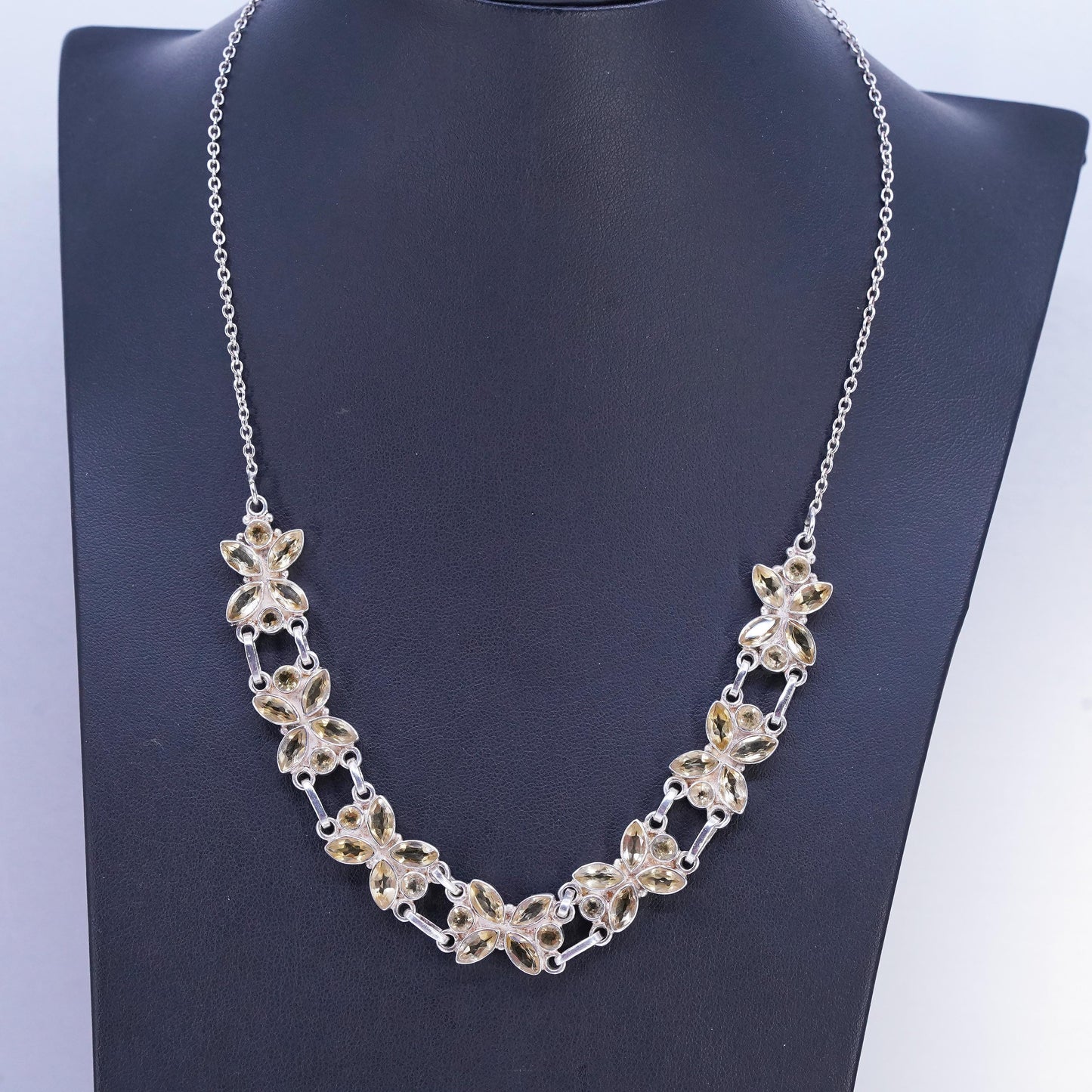 17+1", Sterling 925 silver circle chain necklace citrine butterfly pendant