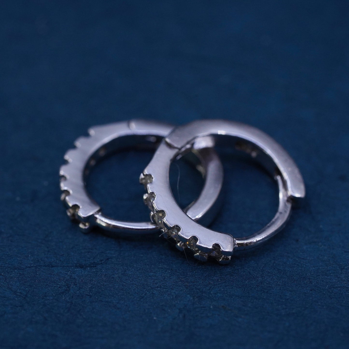 0.5", vintage Sterling silver handmade hoop earrings, 925 huggie with cz