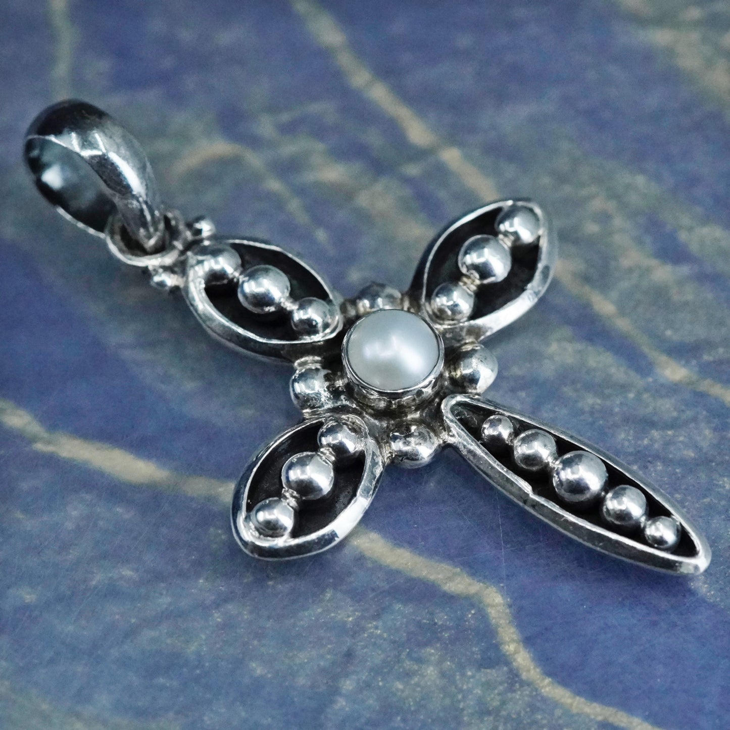 vtg Silpada Sterling Silver 925 handmade Cross Pendant With Pearl Center S0971