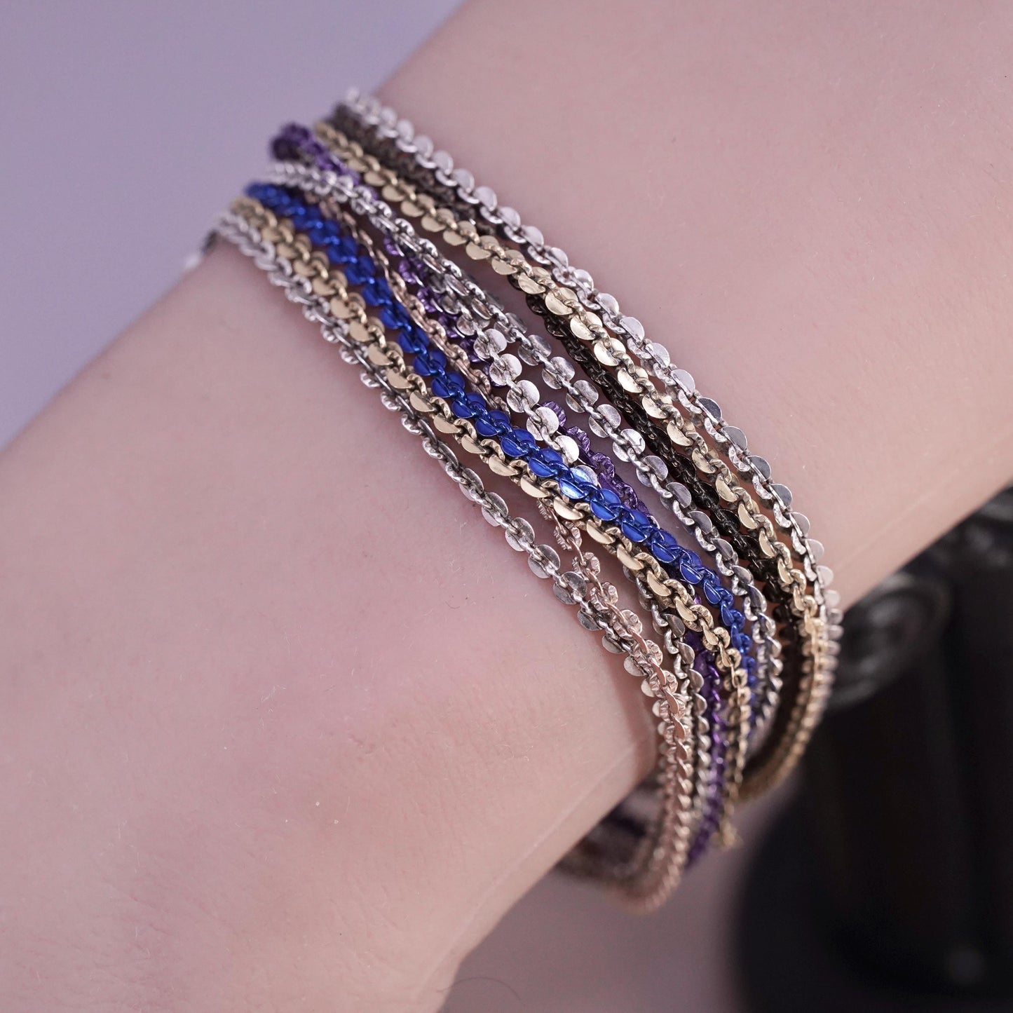 7", vintage Italian Sterling silver bracelet, 925 multi 10 strands curb chain