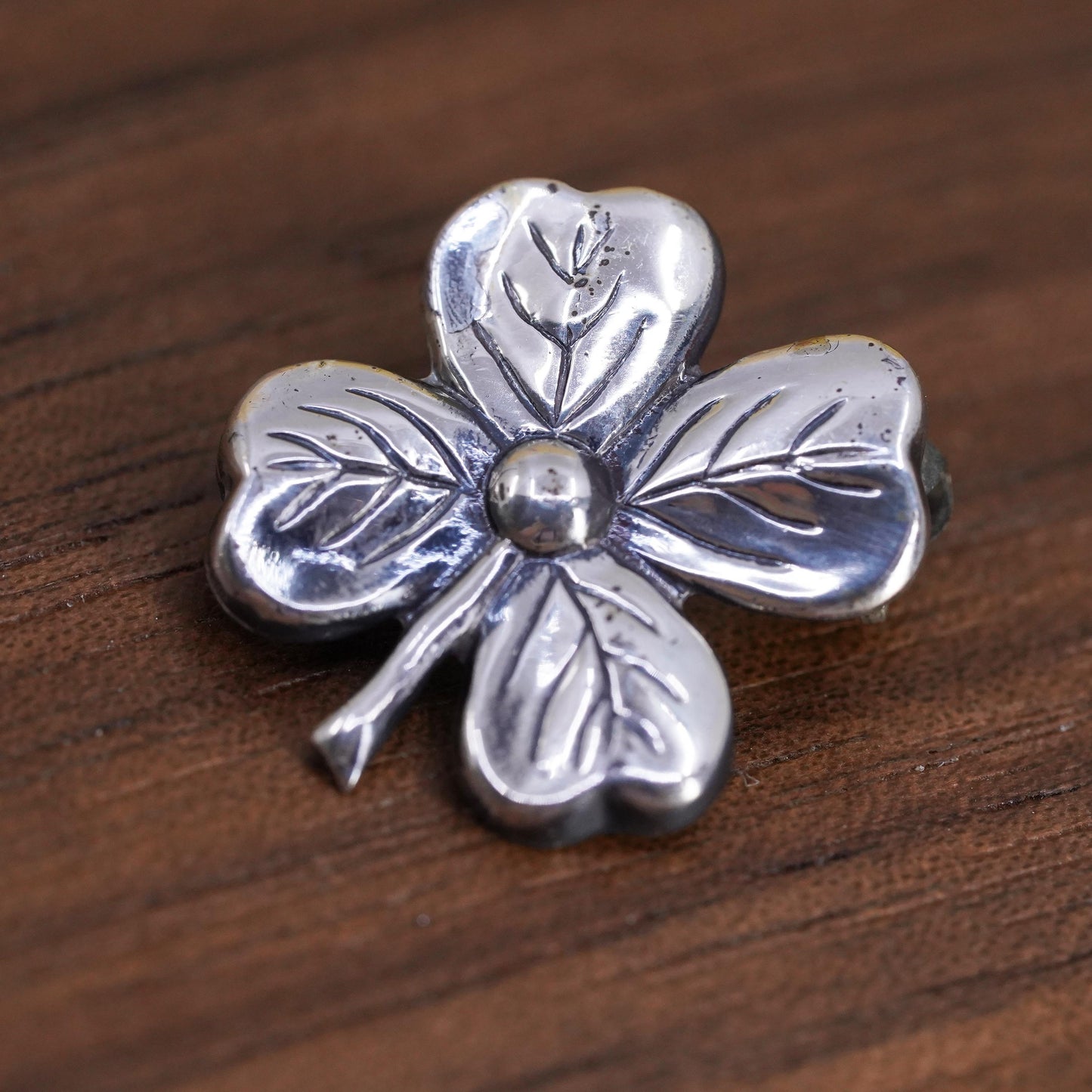 Vintage Lang handmade sterling 925 silver lucky clover brooch