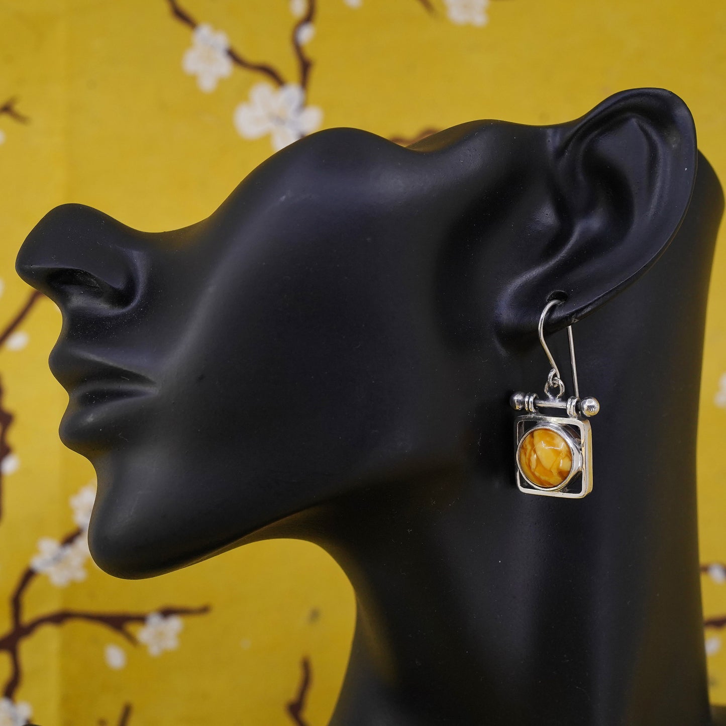 Vintage Sterling 925 silver handmade earrings with Amber drops