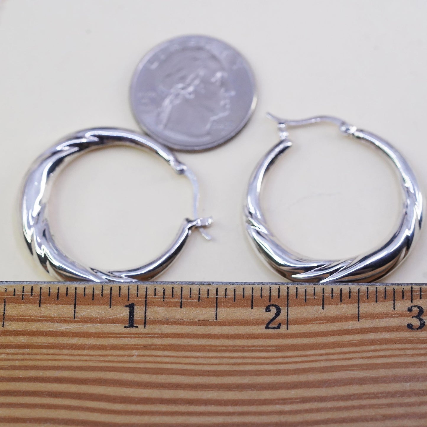 1.25", Vintage 925 sterling silver loop earrings, ribbed primitive hoops