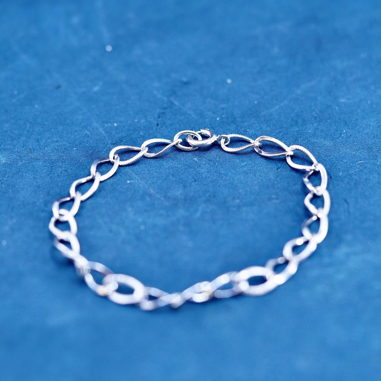 7”, 6mm, vintage Sterling silver handmade bracelet, 925 curb link chain