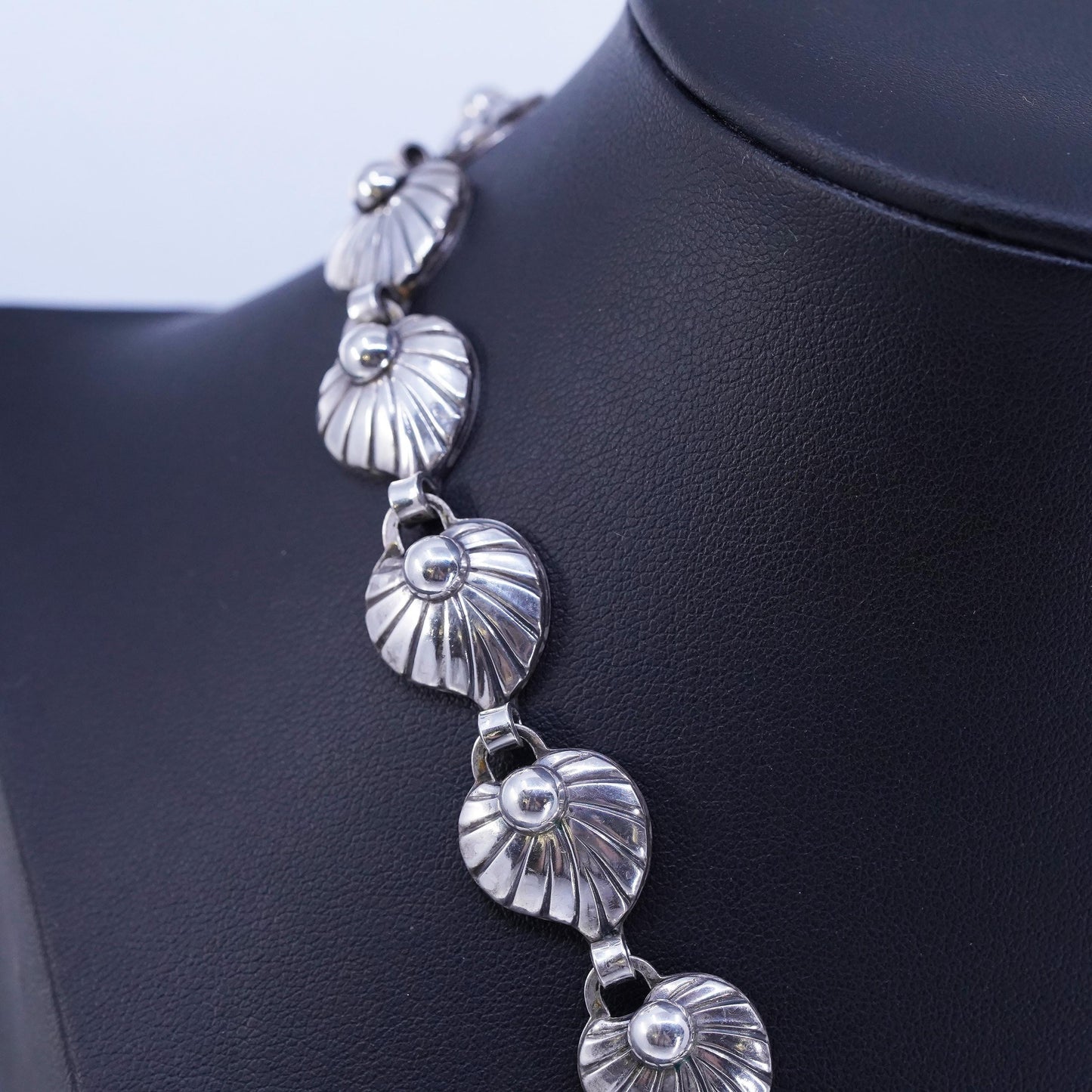 15”, Danish Hermann Siersbol Sterling silver necklace, 925 leafy choker collar