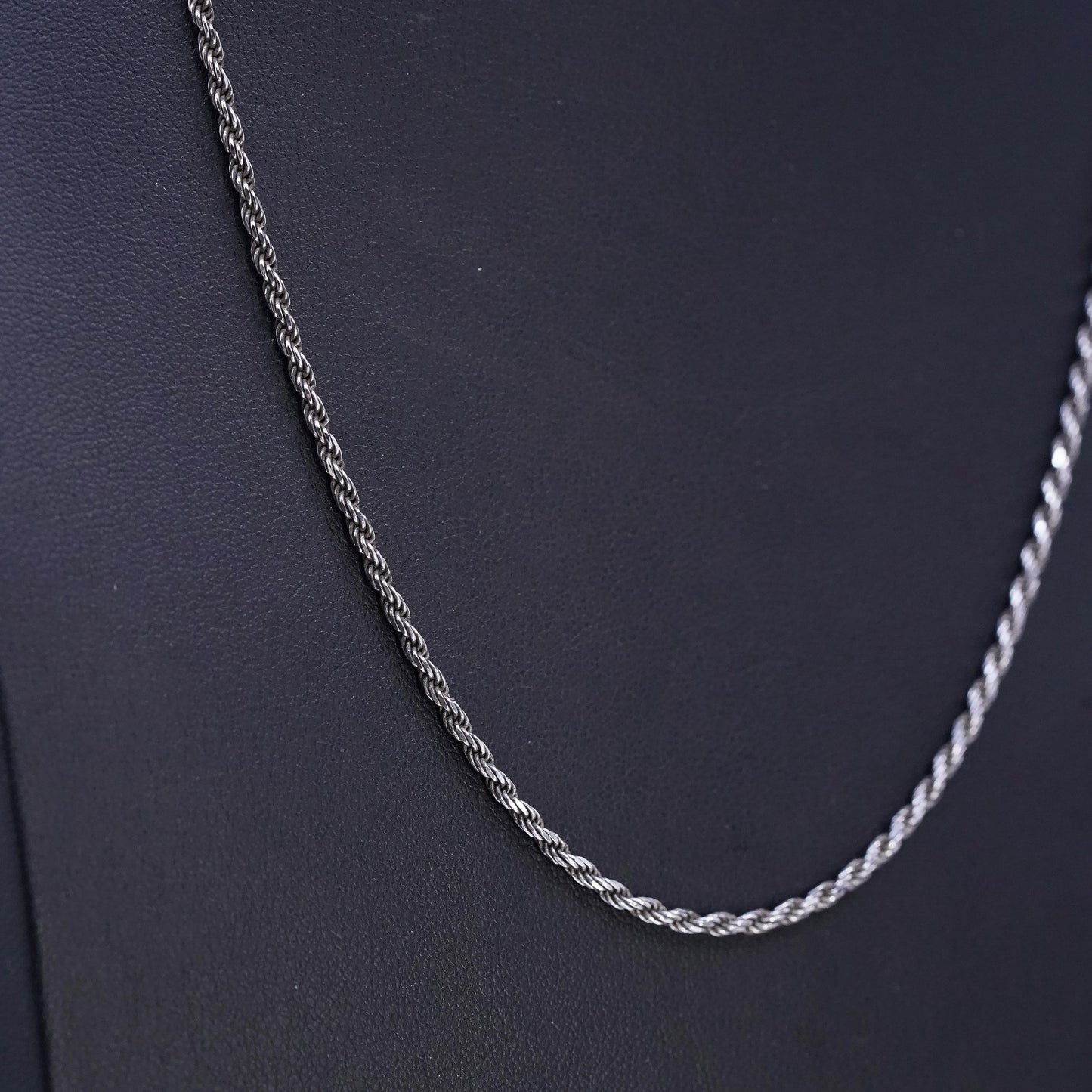 18" 2mm, vintage Italian Sterling 925 silver Singapore rope chain necklace
