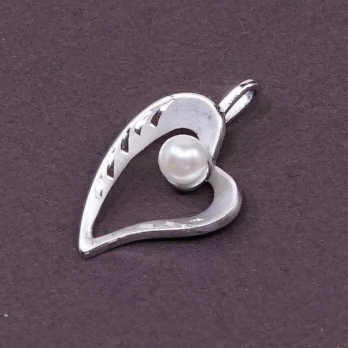 vtg Sterling silver pendant, 925 heart pendant with pearl heart