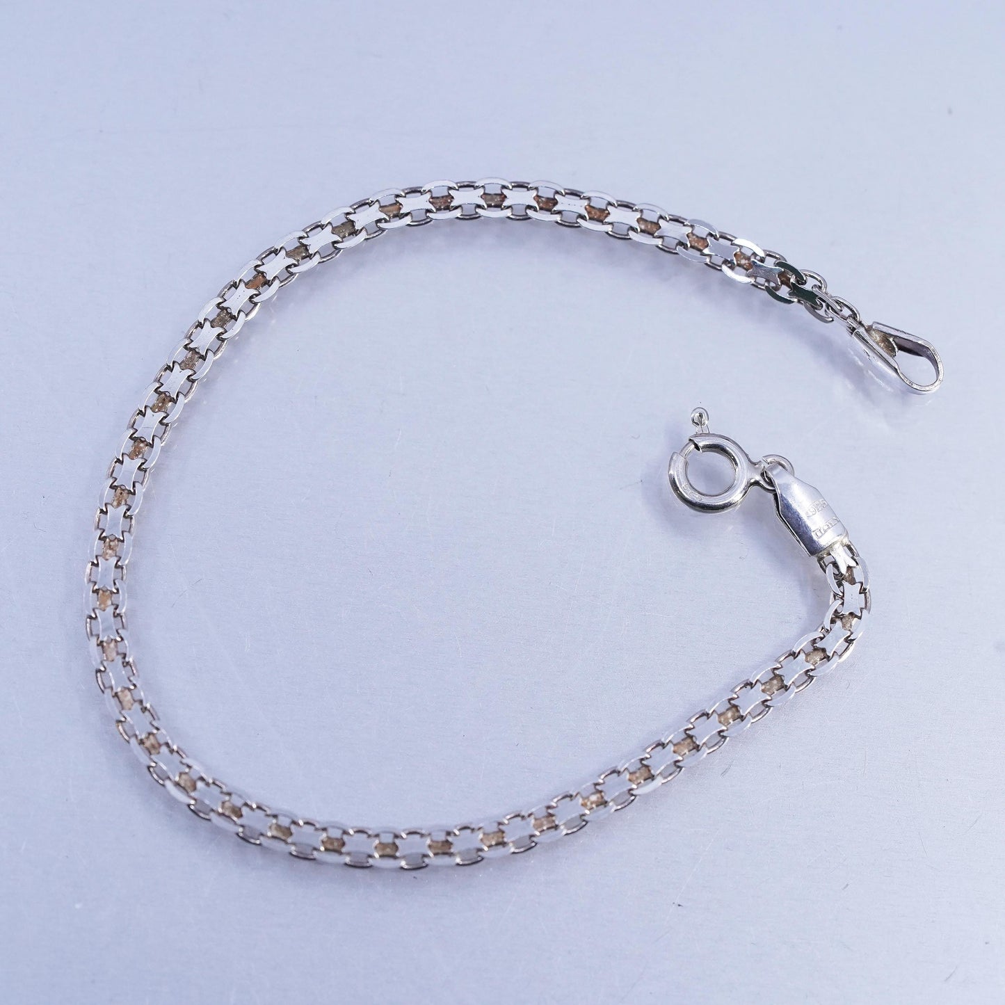 7" 4mm, Vintage Italia Sterling 925 silver bracelet, flatten curb link chain