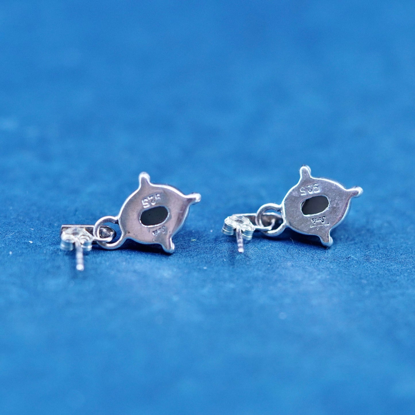 Vintage Sarda Sterling 925 silver handmade earrings with oval moonstone