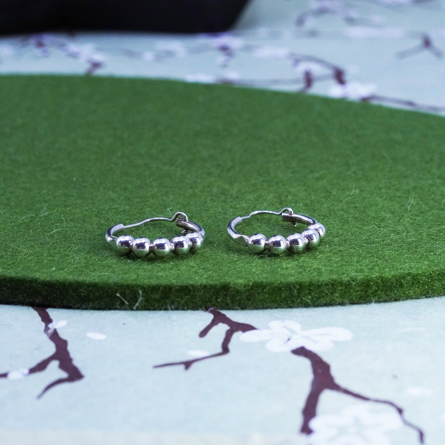 0.5”, Vintage sterling 925 silver loop handmade earrings, bead hoops