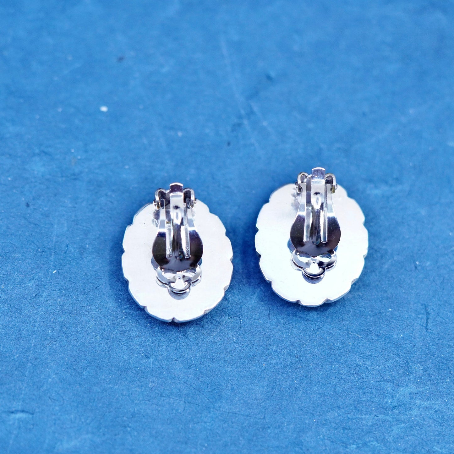 Mexican Parody 925 Large Clip On Sterling silver oval earrings monogram “MKF”