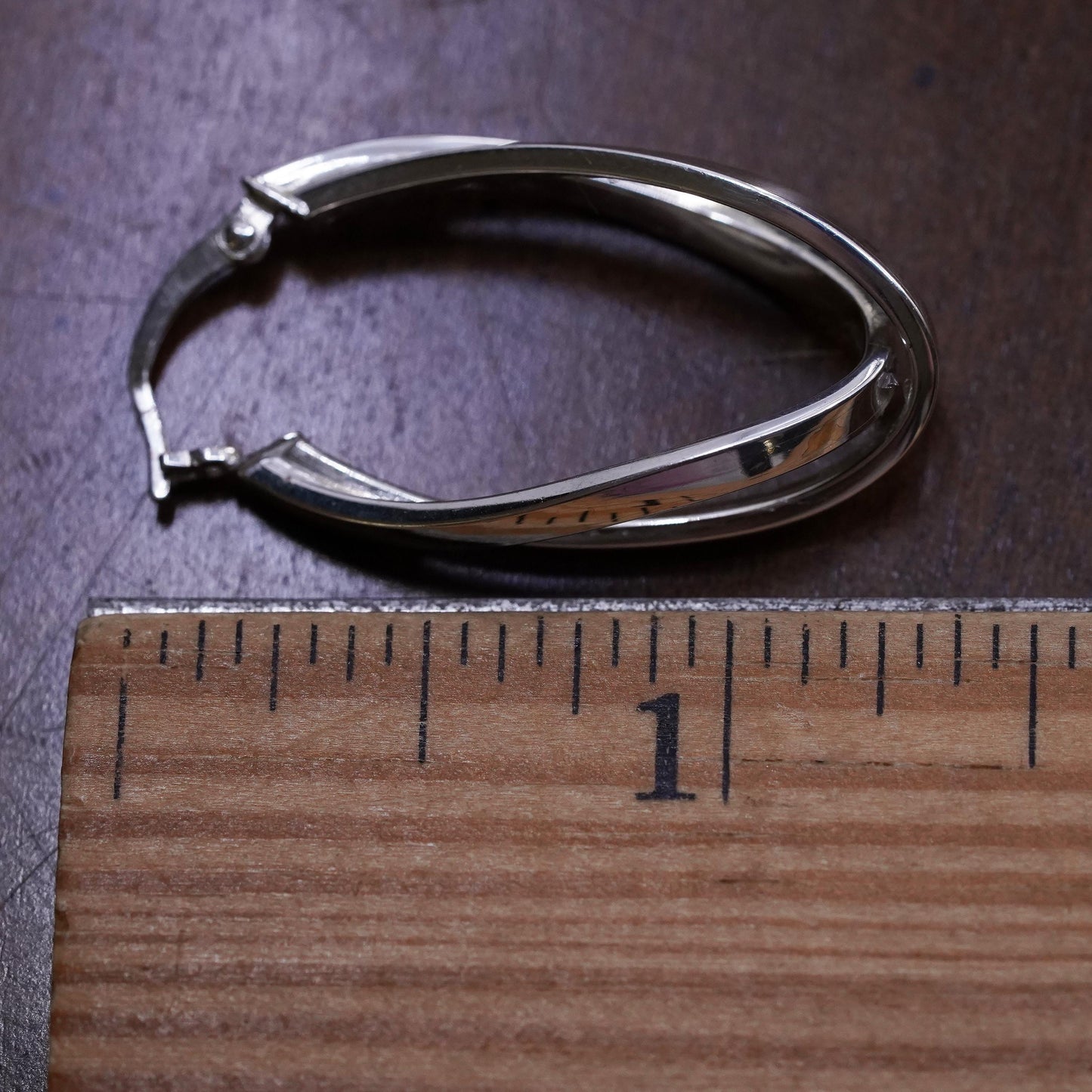 1.25", VTG sterling 925 silver loop single earring, entwined minimalist hoop
