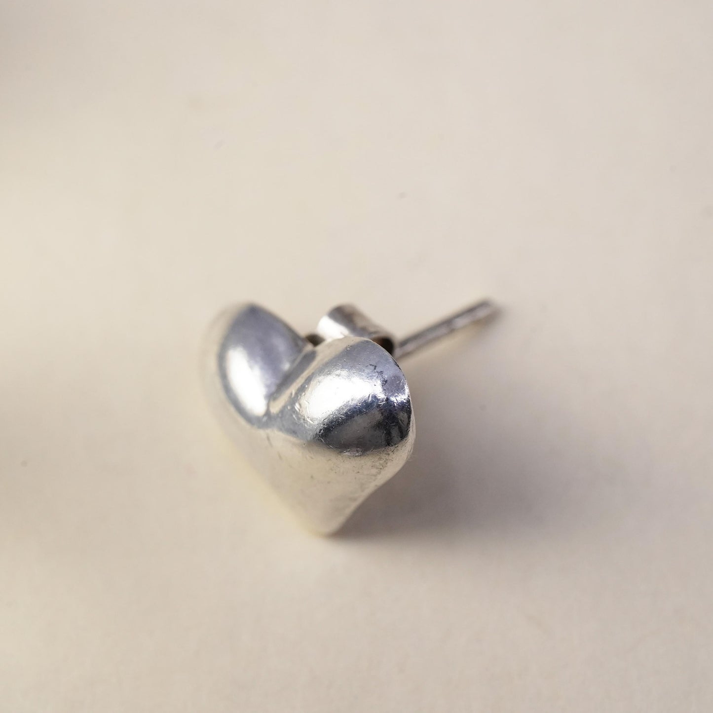 Vintage handmade single earring. Sterling 925 silver heart stud
