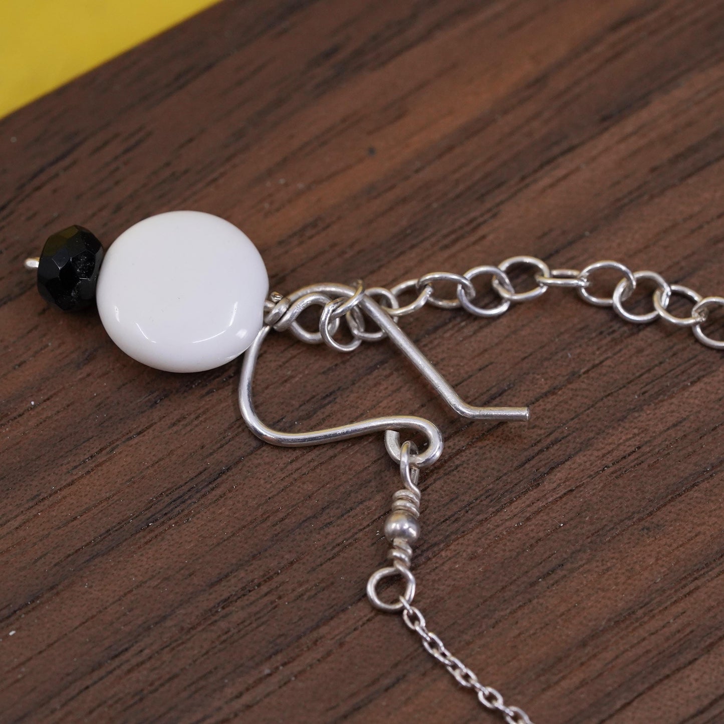 14+5”, vintage sterling silver necklace, 925 circle chain with obsidian pendant