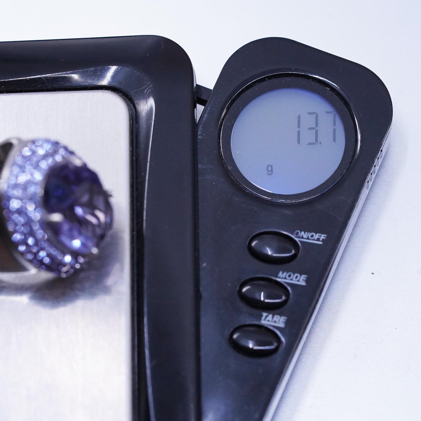 Size 7, vintage AU Sterling 925 silver Statement cocktail ring with amethyst Cz