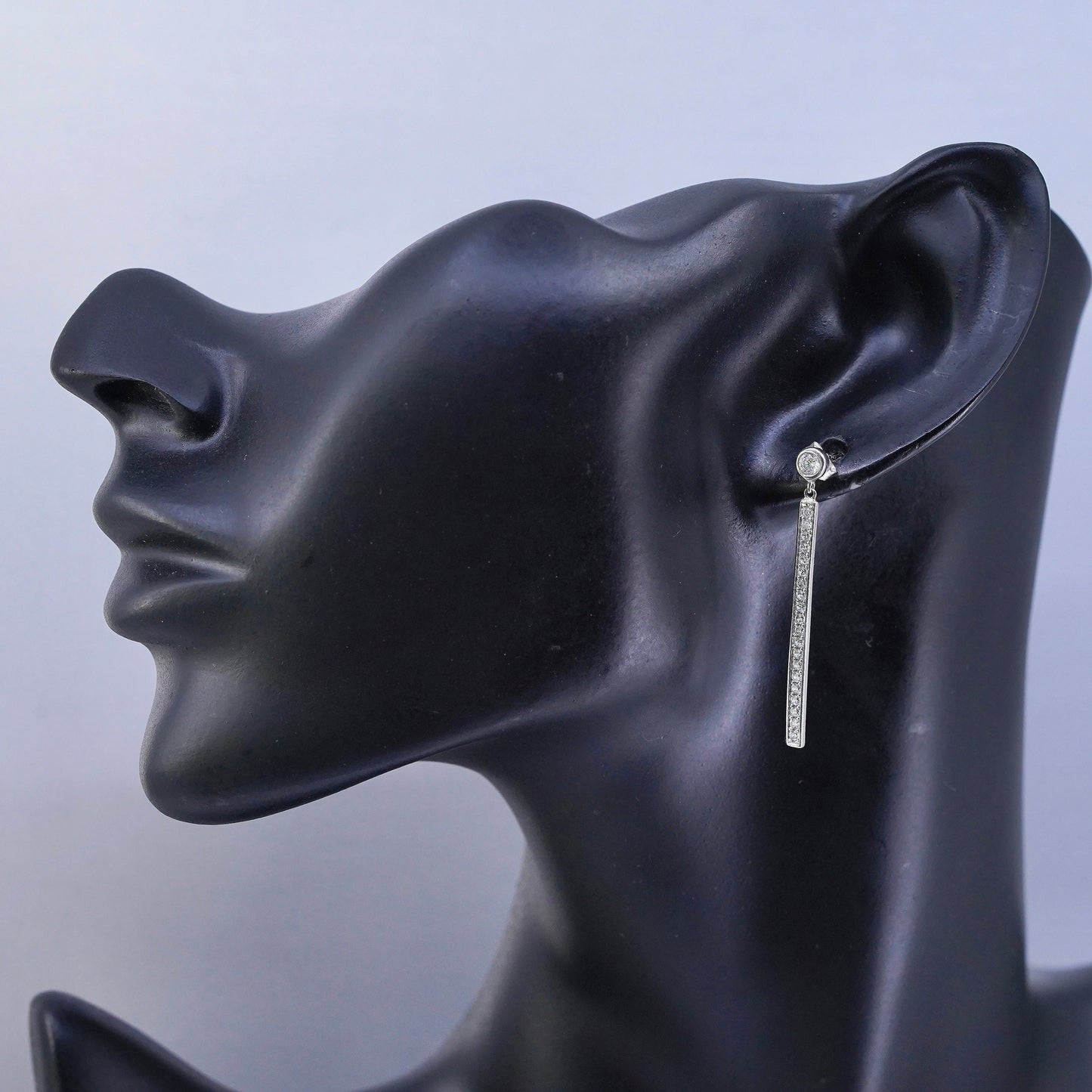 Vintage Sterling 925 silver earrings with bar dangle and Cz
