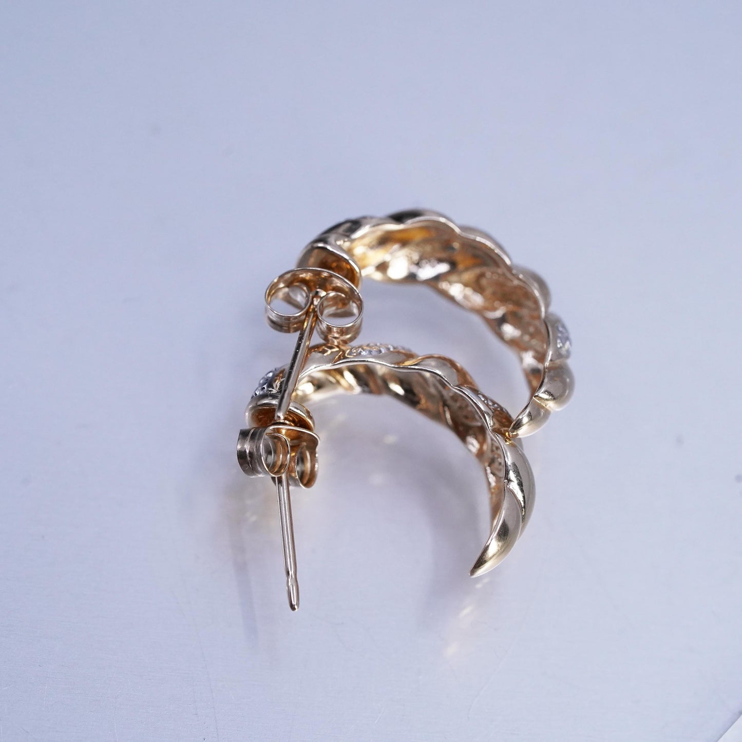 0.75", vermeil gold plated Sterling silver earrings, 925 huggie studs diamonds