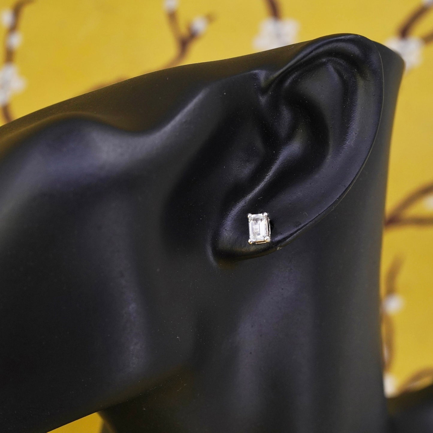 5mm, Vintage Sterling silver handmade earrings, 925 rectangular cz studs
