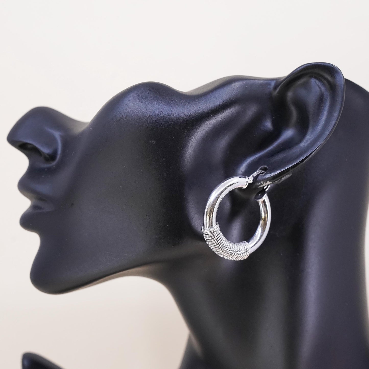 1.25", VTG Italian Milor sterling silver single 1 earring, primitive cable hoop