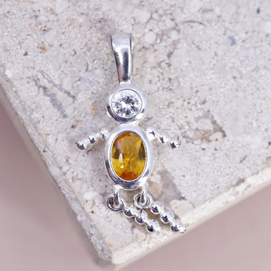 Sterling silver handmade birthstone pendant, 925 citrine boy figure charm