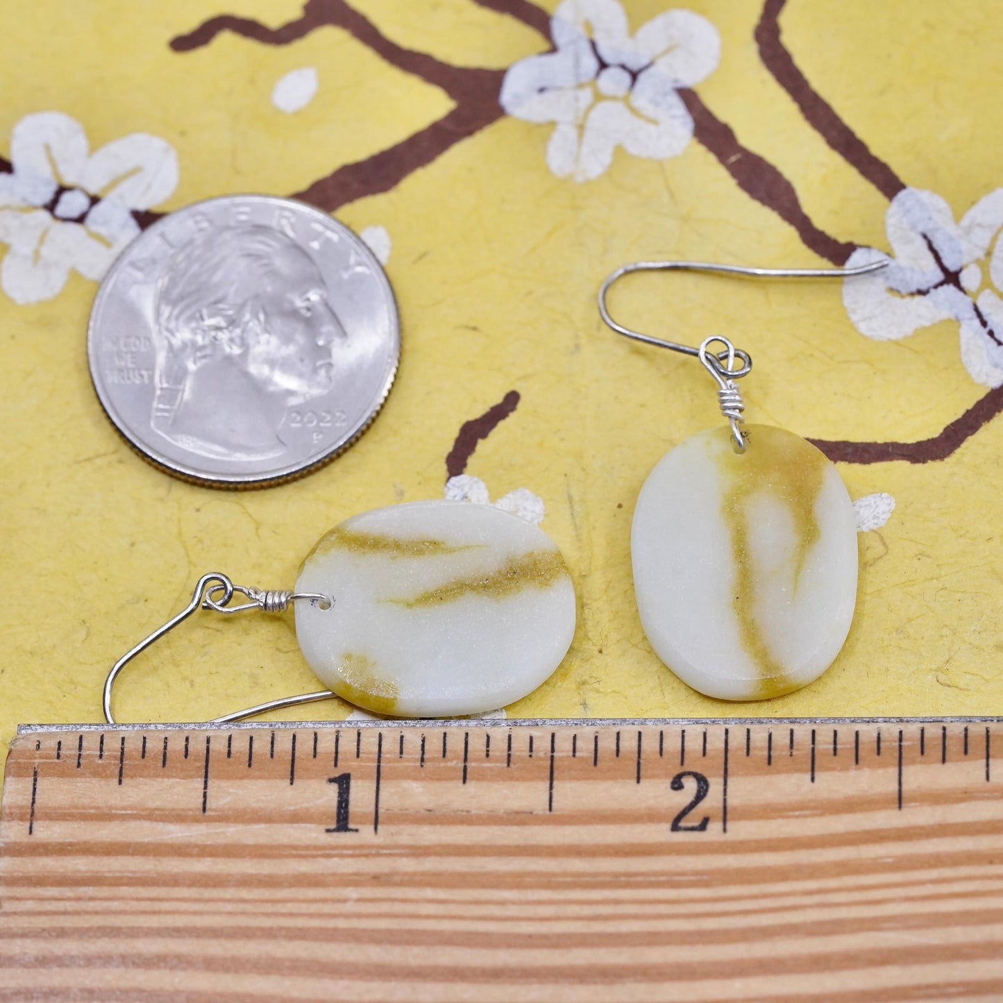Vintage Sterling 925 silver handmade earrings with oval jade