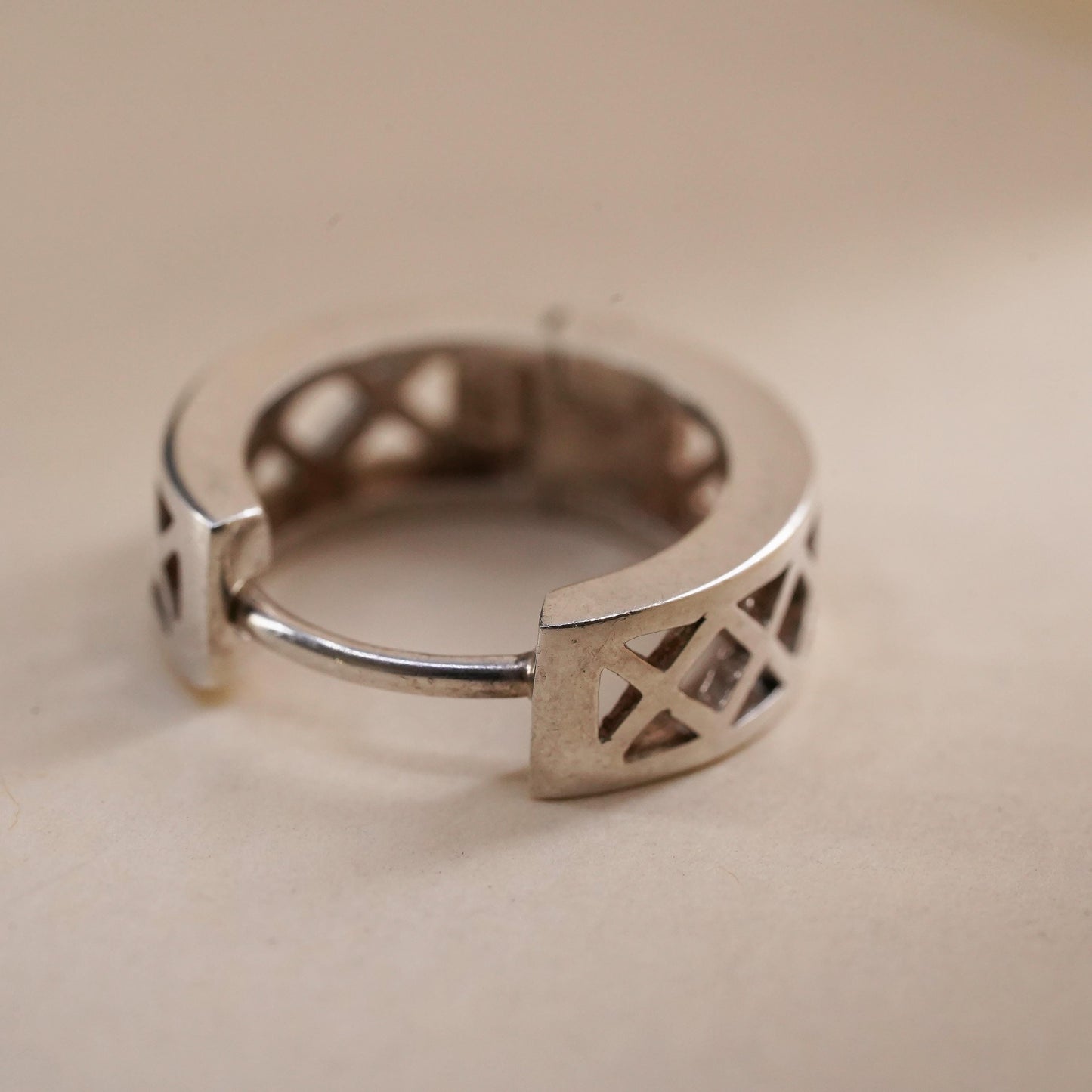 0.5”, Vintage sterling silver single earring, 925 huggie hoop with beads