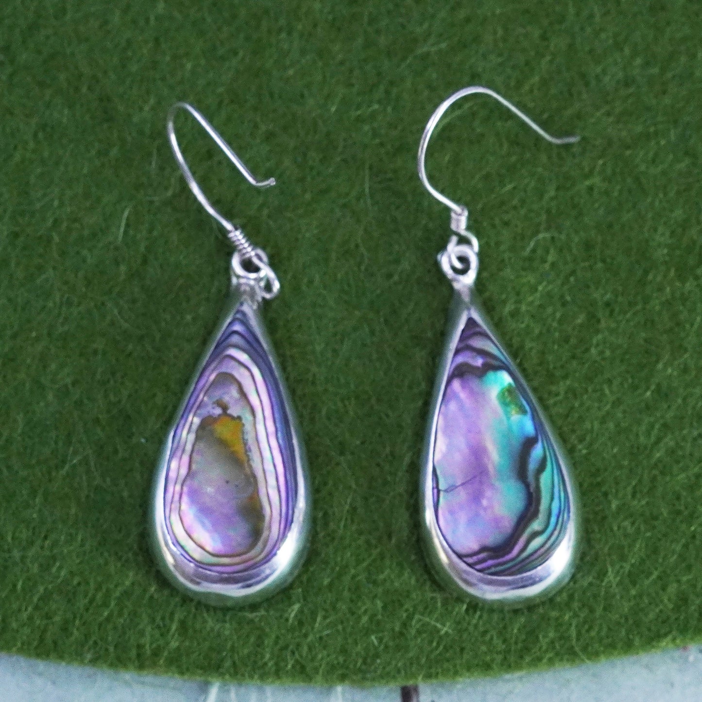 Vintage Mexico sterling 925 silver handmade teardrop earrings with abalone