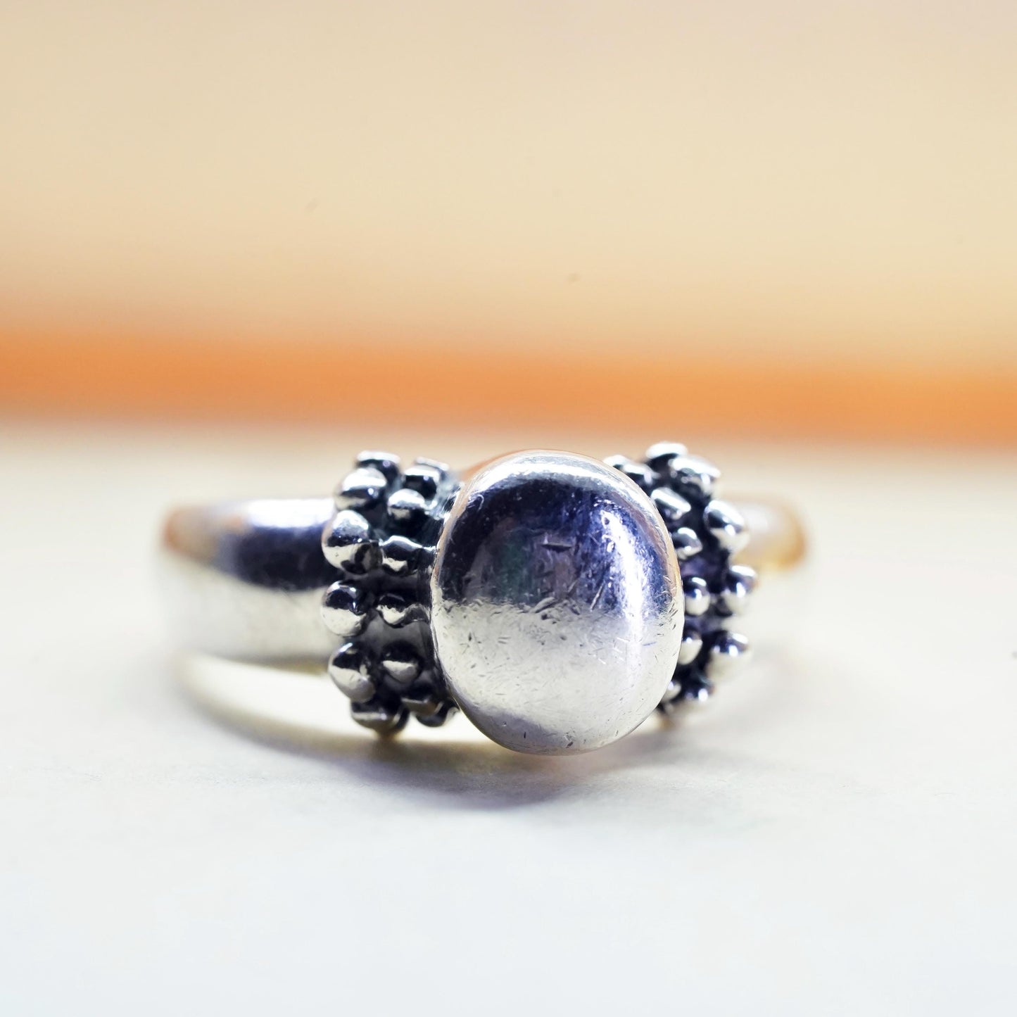 Size 9, vintage Sterling silver handmade ring, 925 beads band