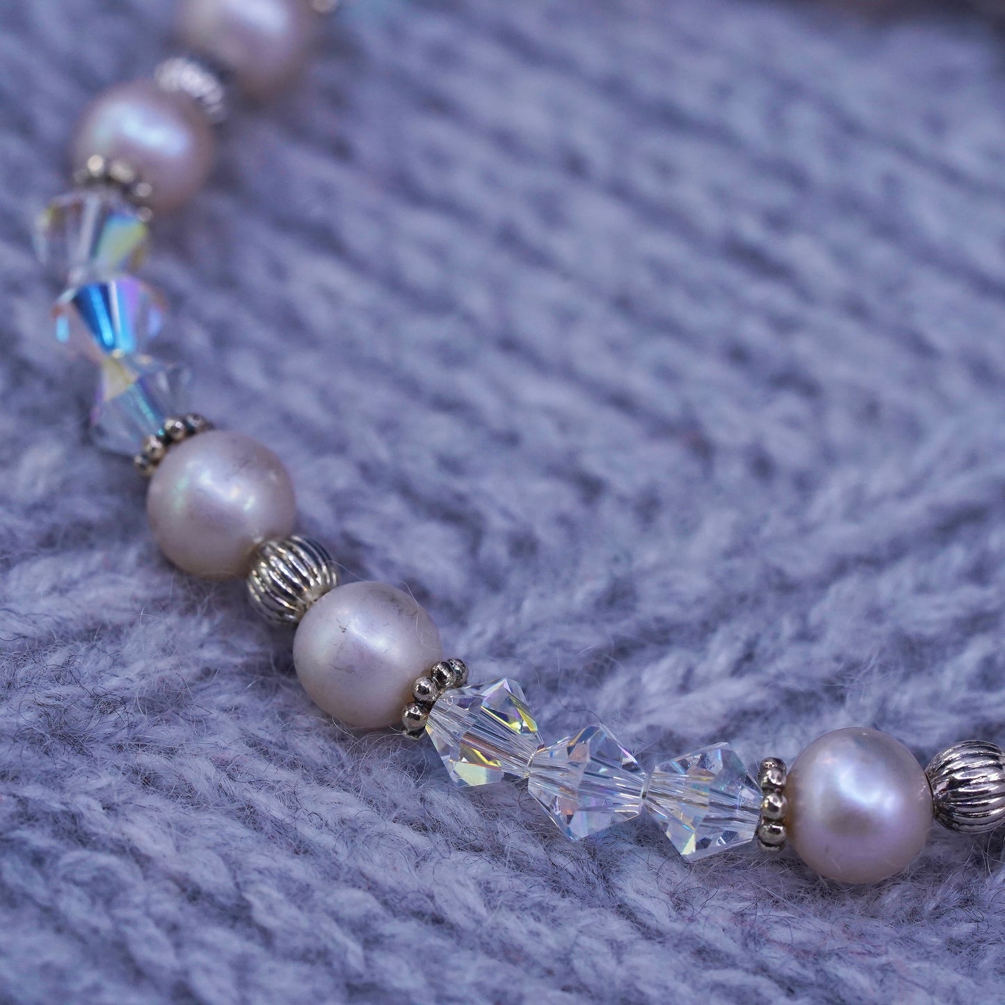 6+1", vintage Judith Jack Sterling 925 silver bracelet with pearl heart charm