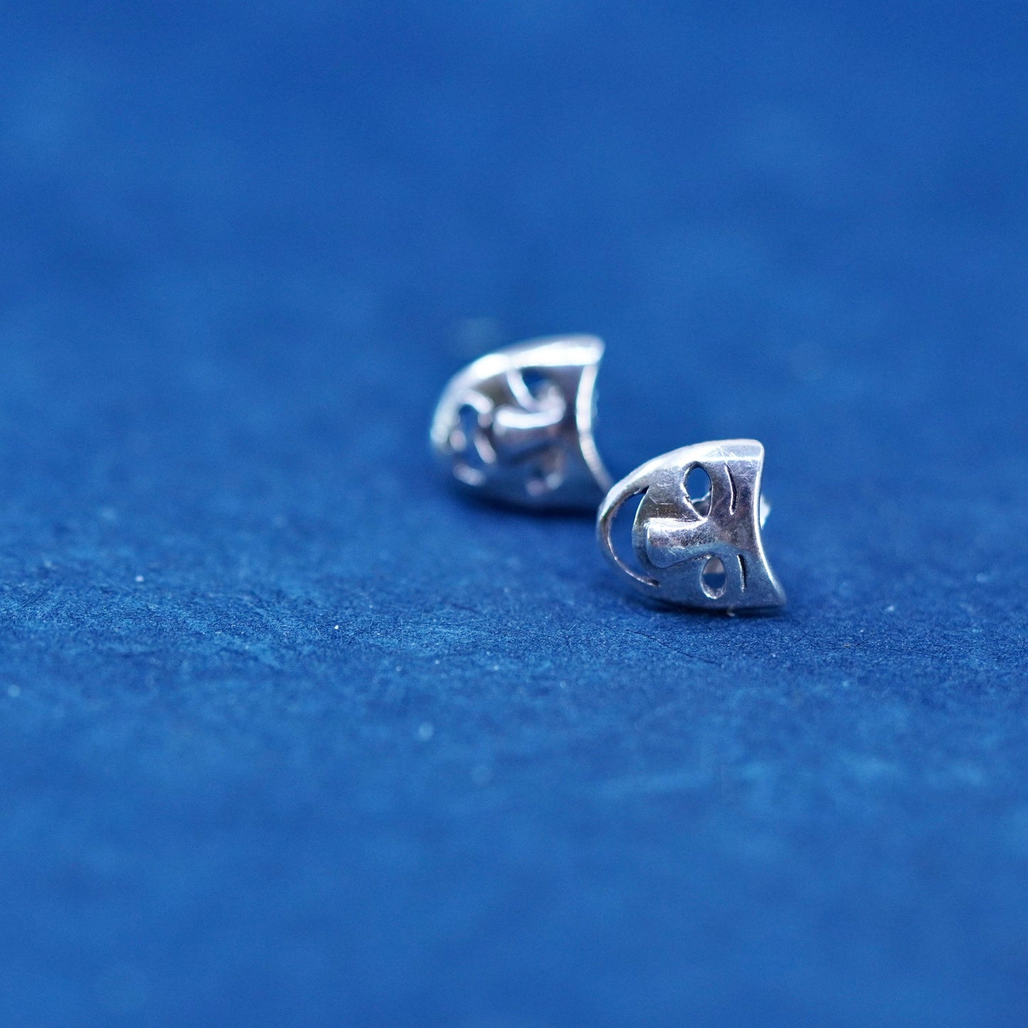 Vintage Sterling silver earrings, 925 happy sad face comedy studs