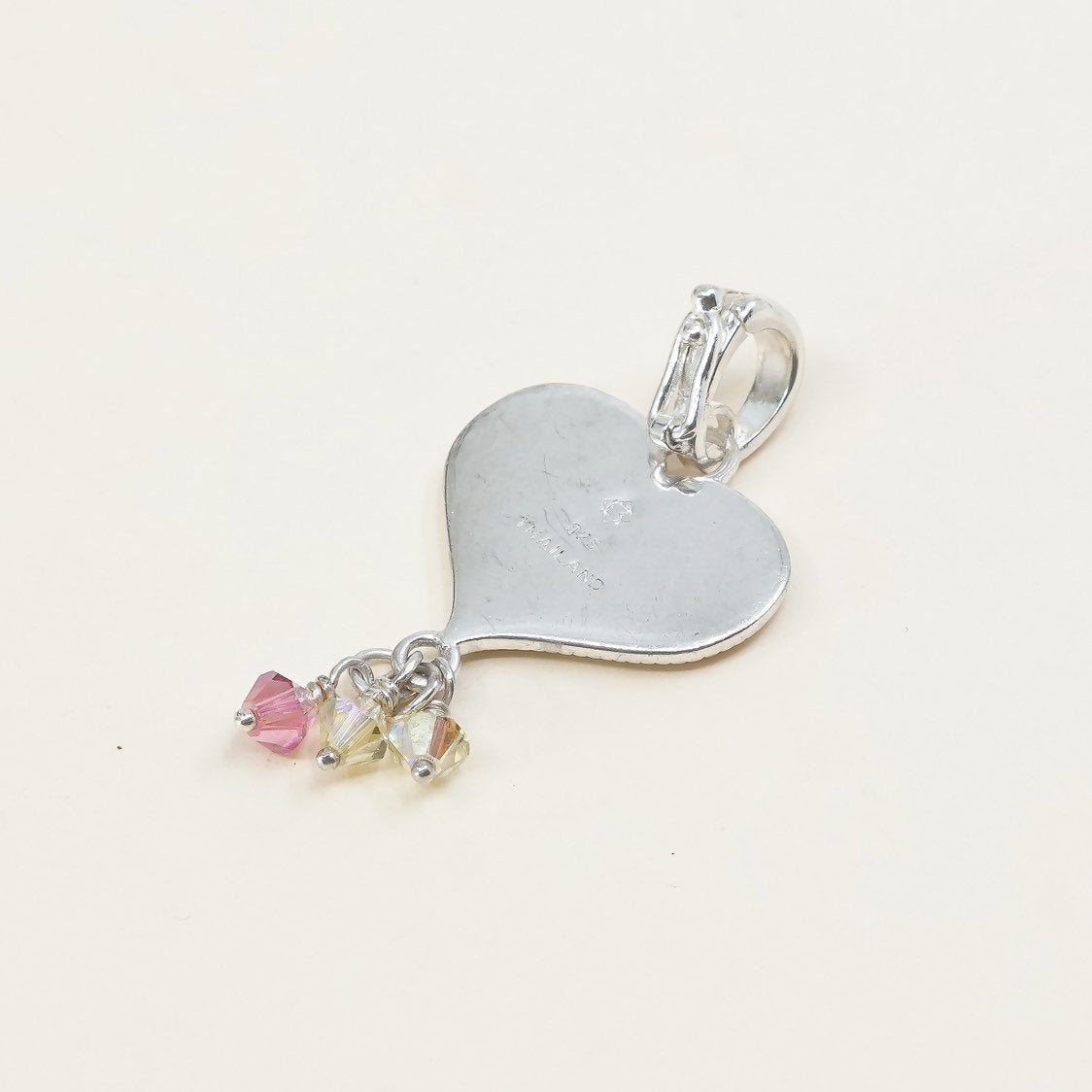 handmade sterling silver heart charm embossed “care for others”, 925 pendant