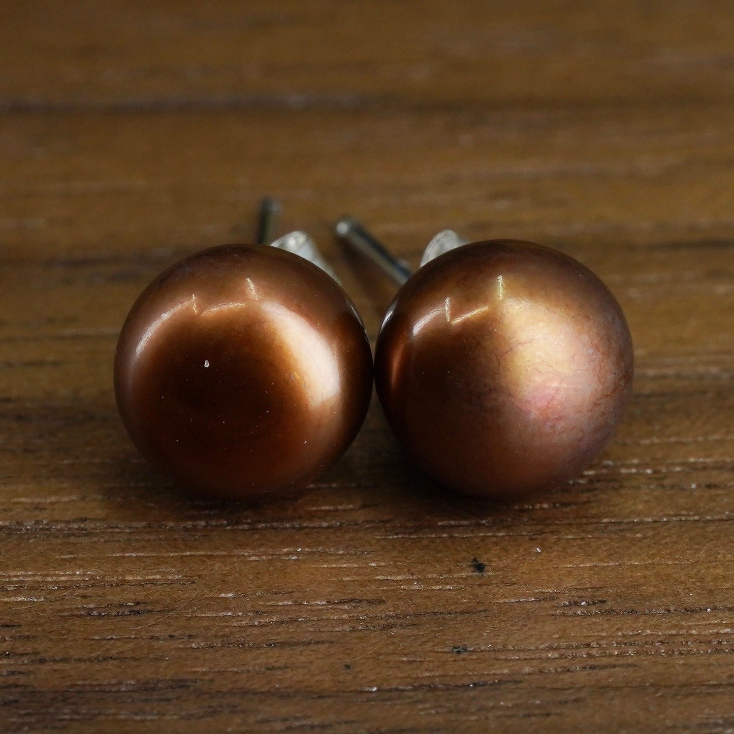 Vintage Sterling silver handmade earrings, 925 golden pearl studs