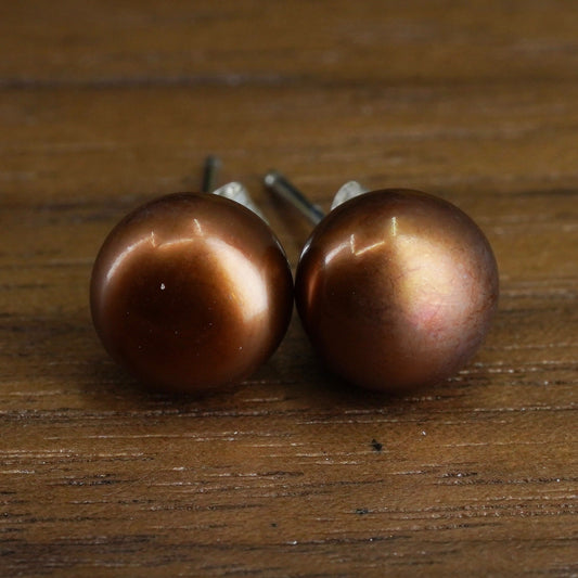 Vintage Sterling silver handmade earrings, 925 golden pearl studs
