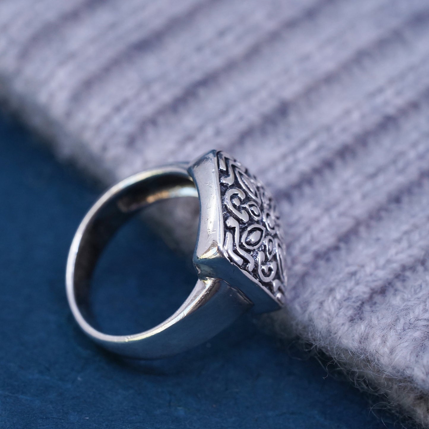 Size 9, vintage Sterling silver handmade ring, 925 filigree square band