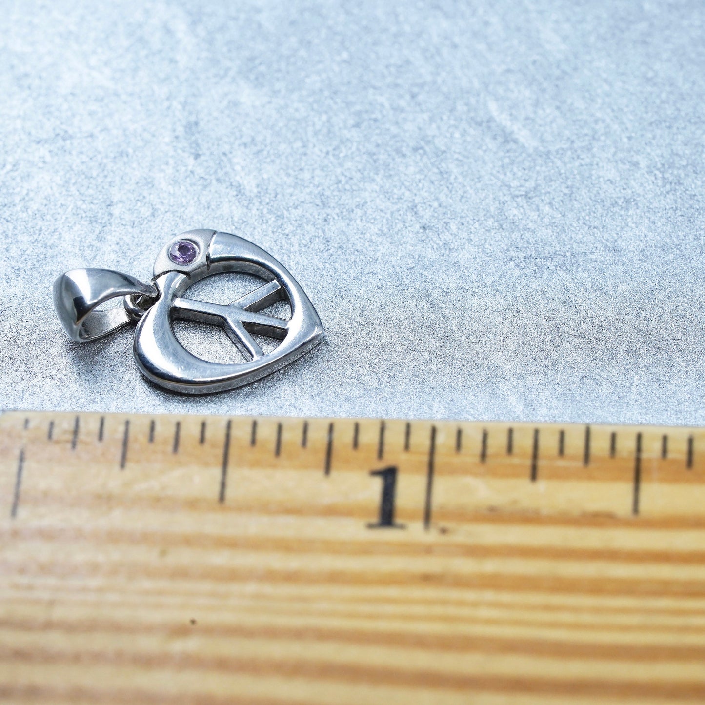 vintage Sterling silver handmade 925 peace sign CND charm heart pendant
