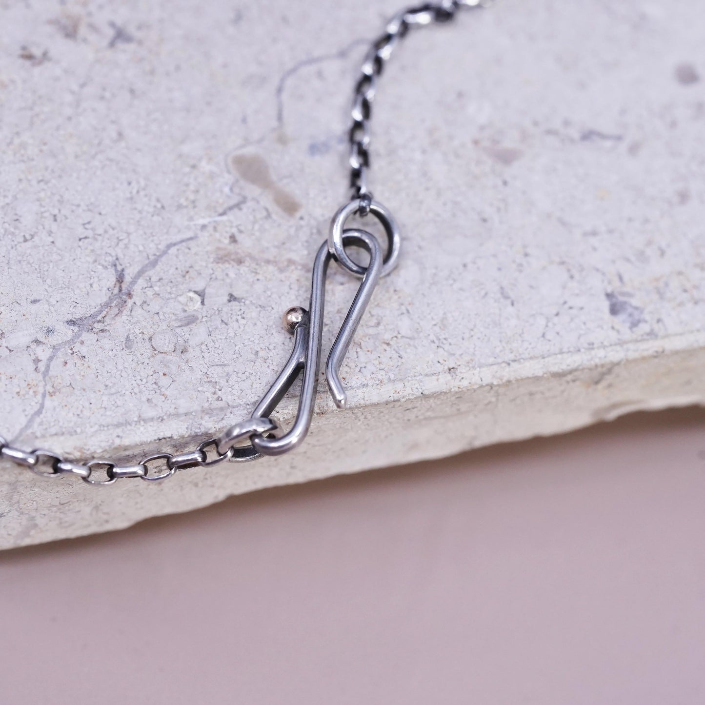 16", European two tone Sterling silver necklace, 925 choker collar elongated
