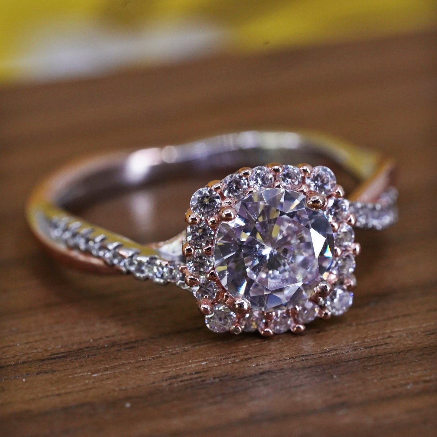 Size 7.5, vermeil rose gold Sterling 925 silver engagement ring cluster cz
